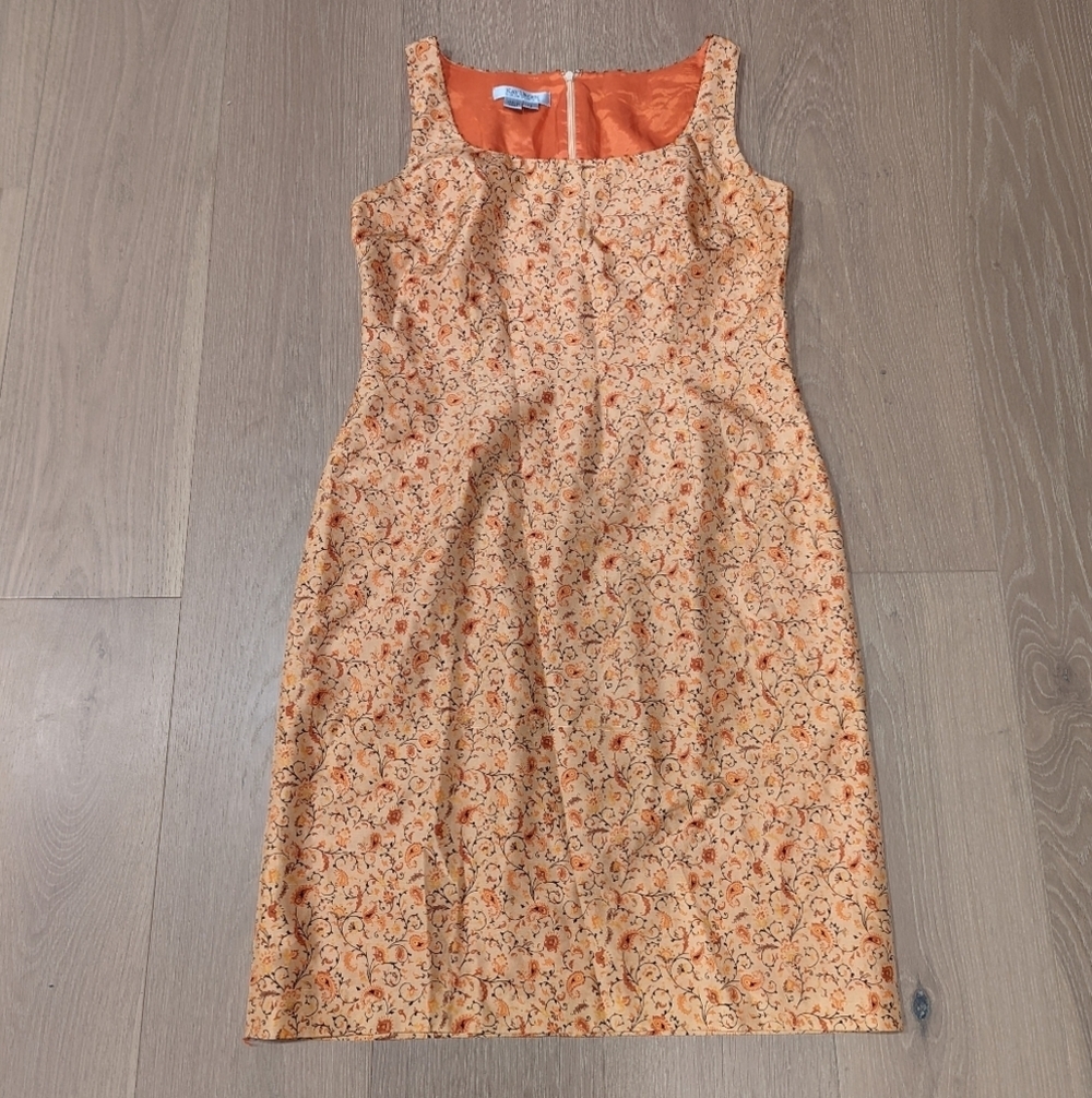 Vintage 90's Silk Floral Orange Sleeveless Dress